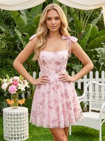 Tulle A-Line Spaghetti Straps Mini Homecoming Dresses with Pleats