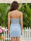 Sweetheart Strapless Sheer Mesh Corset Mini Homecoming Dress All Over 3D Silver Floral Lace Appliques Slim Sheath Short Graduation Dresswith 3D Flowers