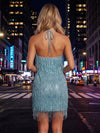 Satin Sheath Halter Mini Homecoming Dresses with Tassels