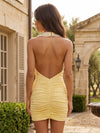 Jersey Sheath Halter Mini Homecoming Dresses with Rhinestone
