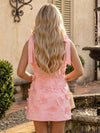 Square Neck Spaghetti Strap A-Line Mini Homecoming Dress Single Shoulder Bow Tie All Over 3D Floral Appliques Solid Stretch with 3D Flowers