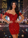 Sequin Sheath Off the Shoulder Ruched Mini Homecoming Dresses
