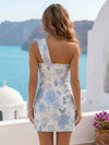 Jacquard Sheath One Shoulder Mini Homecoming Dresses with Bow