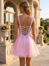 Tulle A-Line Spaghetti Straps Mini Homecoming Dresses with Pleats
