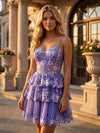 Tulle A-Line Spaghetti Straps Mini Homecoming Dresses with Tiered Ruffles
