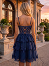 Tulle A-Line Spaghetti Straps Mini Homecoming Dresses with Tiered Ruffles