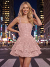 A-Line Square Neck Mini Sequined Homecoming Dresses with Tiered Ruffles