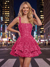 A-Line Square Neck Mini Sequined Homecoming Dresses with Tiered Ruffles