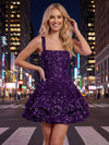 A-Line Square Neck Mini Sequined Homecoming Dresses with Tiered Ruffles