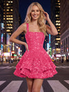 A-Line Square Neck Mini Sequined Homecoming Dresses with Tiered Ruffles