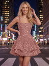 A-Line Square Neck Mini Sequined Homecoming Dresses with Tiered Ruffles