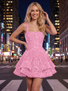 A-Line Square Neck Mini Sequined Homecoming Dresses with Tiered Ruffles