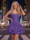 A-Line Square Neck Mini Sequined Homecoming Dresses with Tiered Ruffles
