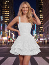 A-Line Square Neck Mini Sequined Homecoming Dresses with Tiered Ruffles