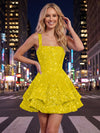 A-Line Square Neck Mini Sequined Homecoming Dresses with Tiered Ruffles