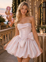 Satin A-Line Strapless Mini Homecoming Dresses with Bow