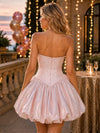 Satin A-Line Strapless Mini Homecoming Dresses with Bow