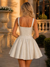 Satin A-Line Spaghetti Straps Mini Homecoming Dresses with 3D Flowers