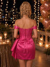 Satin Sheath Off the Shoulder Mini Homecoming Dresses with Pleated