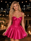 Satin A-Line Spaghetti Straps Mini Homecoming Dresses with Pleated