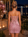 Satin Mermaid Spaghetti Straps Mini Homecoming Dresses with Feather