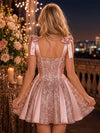 Sequin A-Line Spaghetti Straps Mini Homecoming Dresses with Bow