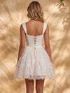 Lace Appliques A-Line Spaghetti Straps Mini Homecoming Dresses with Corset