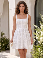 Tulle A-Line Spaghetti Straps Mini Homecoming Dresses with Lace Applique