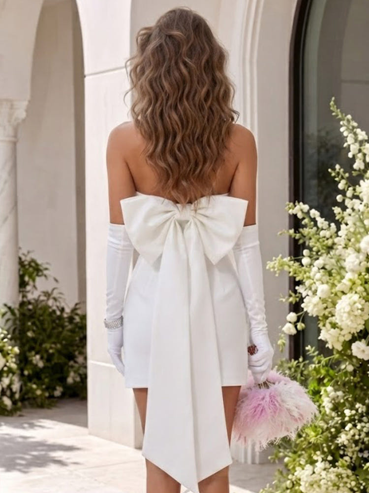 Satin Mermaid Strapless Mini Homecoming Dresses with Bow