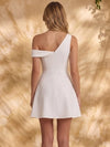 Satin A-Line Off the Shoulder Mini Homecoming Dresses with Pleated