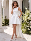 Satin A-Line Boat Neck Mini Homecoming Dresses with Bow