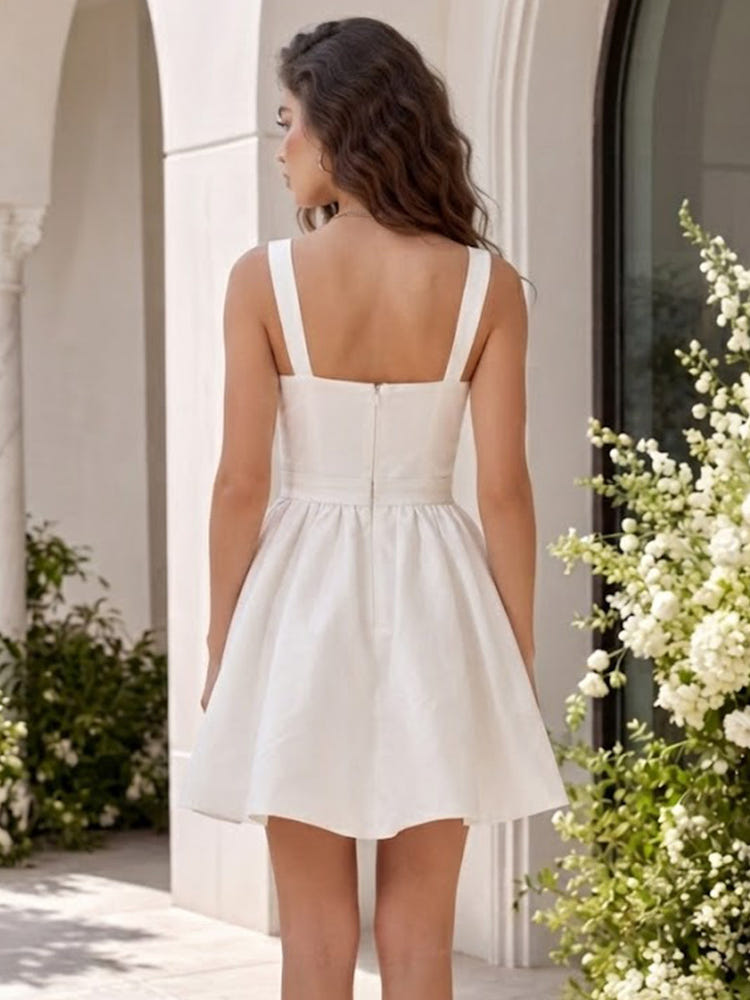 Satin A-Line Spaghetti Straps Mini Homecoming Dresses with Pocket