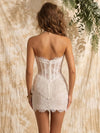 Lace Appliques Mermaid Strapless Mini Homecoming Dresses with Tassels