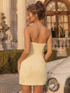 Satin Bodycon Strapless Short Homecoming Dresses with 3D Flowers