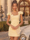 Satin Bodycon Square Neck Short Homecoming Dresses with 3D Flowers
