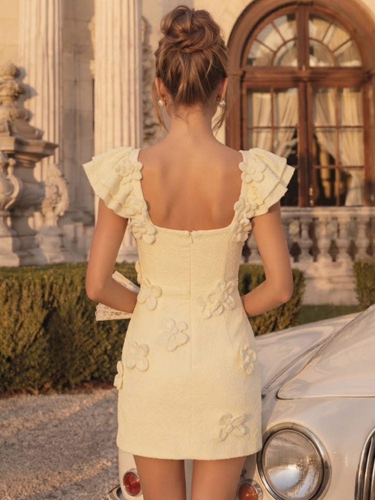 Satin Bodycon Square Neck Short Homecoming Dresses with 3D Flowers