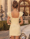 Satin Bodycon Square Neck Short Homecoming Dresses with 3D Flowers