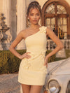 Satin Bodycon One Shoulder Short Homecoming Dresses with 3D Flowers