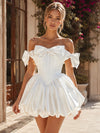 Satin A-Line Off the Shoulder Short Homecoming Dresses with Pleated