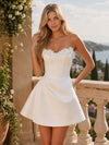 Satin A-Line Strapless Short Homecoming Dresses with 3D Flowers