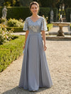 Lace Applique V Neck A Line Mother of the Bride Dresses with Sleeves