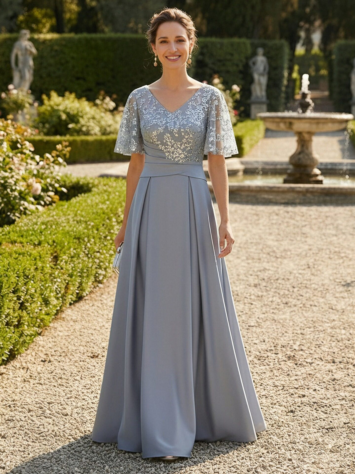 Lace Applique V Neck A Line Mother of the Bride Dresses with Sleeves