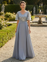Lace Applique V Neck A Line Mother of the Bride Dresses with Sleeves