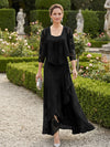 Chiffon Jacquard Ruffles 2 Pieces Mother of the Bride Dresses with Caps