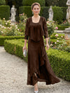 Chiffon Jacquard Ruffles 2 Pieces Mother of the Bride Dresses with Caps