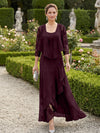 Chiffon Jacquard Ruffles 2 Pieces Mother of the Bride Dresses with Caps