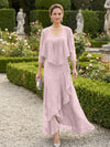 Chiffon Jacquard Ruffles 2 Pieces Mother of the Bride Dresses with Caps