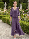 Chiffon Jacquard Ruffles 2 Pieces Mother of the Bride Dresses with Caps