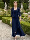 Chiffon Jacquard Ruffles 2 Pieces Mother of the Bride Dresses with Caps