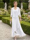 Chiffon Jacquard Ruffles 2 Pieces Mother of the Bride Dresses with Caps